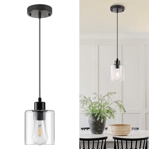 Capaaobc 1 Light Hanging Pendant Light Fixtures, Adjustable Black Pendant Lights Kitchen Island, Modern Farmhouse Light Fixtures for Dining Room, Clear Glass Shade, E26 Base, Bulbs Not Included