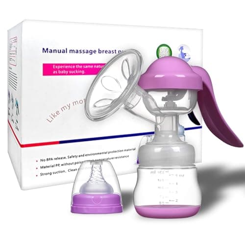 Elfzone Manual Breast Pump - Adjustable Suction Silicone Hand Pump Breastfeeding, Small Portable Manual Breast Milk Catcher Baby Feeding Pumps & Accessories, Purple