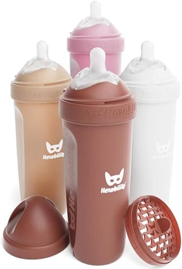 Herobility Double Anti-Colic Baby Bottles - 12 fl oz / 340 ml - Pack of 4 - Multicoloured - Sand, Woodchuck, Pink, White