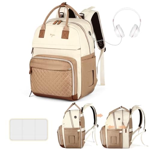 Extra Large Diaper Bag for 2 Kids, Diaper Bag Backpack, Twin Diaper Bag 25-37L Expandable with Changing Pad and Earphone Hole, Beige