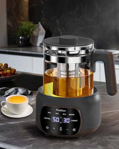 Feekaa Electric Kettle,1.3L Glass Teapot with Removable Infuser,Tea Kettle with Time & Temperature Control,Tea Maker,Health Pot for Boil Water/Tea/Coffee/Milk,Bouilloire électrique,72H Keep Warm,Black