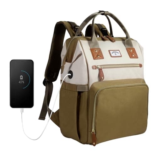 SUPROMOMI Diaper Bag Backpack: Tote Baby Bag for Boy and Girl, Large Mommy Bag Insulated Pockets Charger Holes for Men and Women, Nappy Bag for Baby Airplane Traveing Beige Khaki
