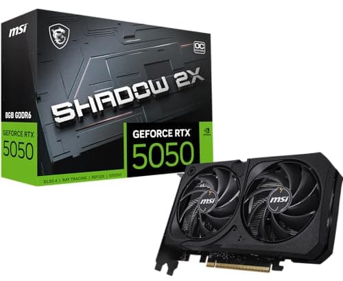 MSI Gaming RTX 5050 8G Shadow 2X OC Graphics Card (8GB GDDR6,128-bit, Extreme Performance: 2617 MHz, DisplayPort x3 2.1a, HDMI 2.1b, NVIDIA Blackwell Architecture)
