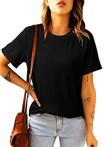 BINLIANG Women Summer Casual Short Sleeve Tee Shirt Tops Crew Neck Tshirts T Shirt Femme (B# Black,Medium)