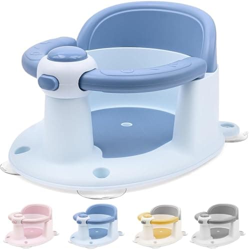 Baby Bath Seat for Babies 6 Months & Up, Non-Slip Toddler Sitting Up Bathtub Seats, Open Design Infant Bath Tub Chair with 4 Suction Cups for Shower (Blue)