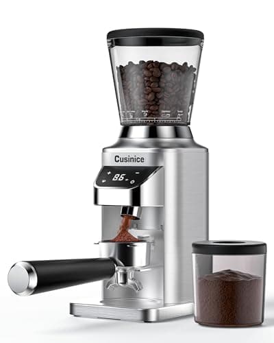 Electric Burr Coffee Grinder for Home Use, Anti-Static Espresso Grinder with 34 Grind Settings, 40mm Stainless Steel Burr, 0.1s Timer, Portafilter Holder, Touchscreen, Sliver