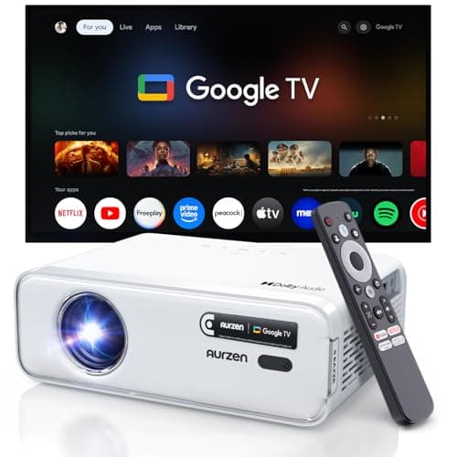 Aurzen EAZZE D1G Google TV 4K Supported Smart Projector with WiFi & Bluetooth, Auto Focus & Keystone, Dolby Audio, Zoom, Native 1080P Movie, Portable Mini Projector for Home & Outdoor Use