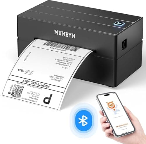 MUNBYN Bluetooth Thermal Shipping Label Printer, 130B Wireless 4x6 Label Printer for Small Business Office, Compatible with iPhone, Android, iPad, Windows, macOS, Canada Post, UPS, Purolator (Black)