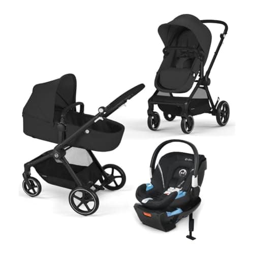 Cybex EOS 5-in-1 Travel Stroller + Aton 2 Infant Car Seat with SensorSafe & Load Leg – Converts from Carriage to Reversible Toddler Seat, Travel System Ready, Lightweight & Comfortable, Black/Black