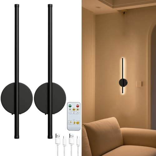 2 Pack Wireless Wall Sconces, 17 Inch Rechargeable Battery Operated Wall Lights, 3 Color Temperatures & Dimmable LED Night Lights with Remote, Magnetic Mount Wall Lamps for Bedroom Living Room Hallway
