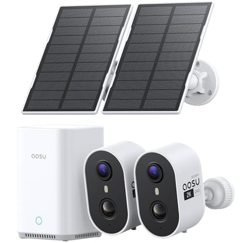aosu Security Cameras Wireless Outdoor Home System, Solar Powered, True 2K HD, Color Night Vision, Cross-Cam Tracking, Spotlight & Siren Alarm, Motion Detection, No Subscription Required, 2-Cam-Kit