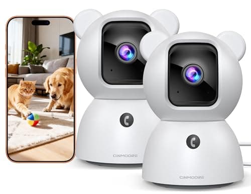 2 Pack 2.5K Cameras for Home Security, Non-Subscription AI Human/Pet/Crying Detection, CINMOORE 4MP Camera Indoor with Phone App, Pan Tilt 2.4G WiFi Indoor Cameras, IR Night Vision, 2-Way Audio