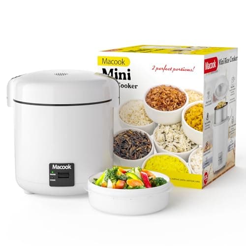 Macook Rice Cooker Small, 3-Cup Cooked (1.5 Cup Uncooked) Mini Rice Maker with Bento Box & Nonstick Pot - for Grains, Soup, Oatmeal, Keep Warm, Black