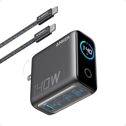 Anker Laptop Charger, 140W MAX USB C Charger, 4-Port Multi-Device Fast Charging, Advanced GaN Power Adapter, Intuitive Touch Controls, for MacBook, iPhone 17/16 Series, Samsung Galaxy, Pixel, and More