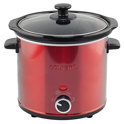 Courant 3.2 Quart Slow Cooker - Red, Removable Ceramic Insert & Glass Lid With Three Temperature Settings