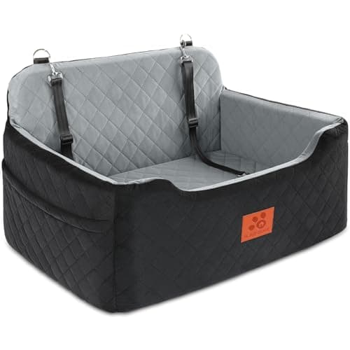 Dog Car Seat for Medium/Large Dogs,Pet Booster Car Seats for Under 50lbs or 2 Small Dogs, Detachable and Washable Pet Bed,Multi-Functional Travel Dog Bed (Black/Grey)