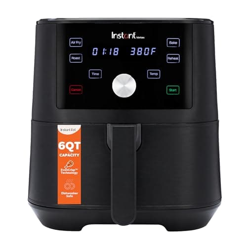 Instant Pot Vortex 6QT Large Air Fryer Oven Combo, Customizable Smart Cooking Programs, Digital Touchscreen, Nonstick and Dishwasher-Safe Basket, Includes Free App with over 1900 Recipes, Black