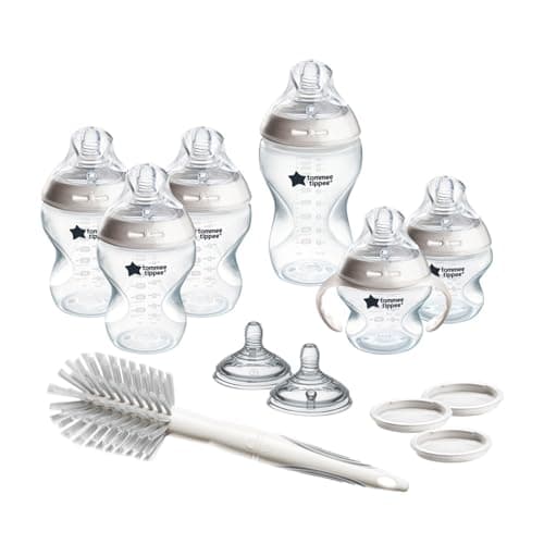 Tommee Tippee Natural Start 12 Piece BPA Free Bottle Set, Includes 2 x 5oz, 3 x 9oz, 1 x 11oz bottles, Newborn 0+ months, Slow, Medium & Thicker Flow Breast-Like Nipples, Cleaning Brush, Clear