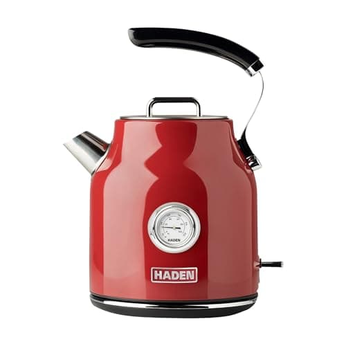 Haden Dorset 75000 Retro Stainless Steel Tea Kettle, 1500W Hot Water Kettle Electric Kettles for Boiling Water, 1.7L Red Electric Tea Kettles Automatic Shut Off, Boil-Dry Protection Tea Pots