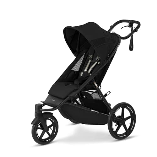 Cybex Avi Spin Jogging Stroller – Lightweight, All-Terrain Wheels, Adjustable Handlebar, Smooth Ride, Ideal for Active Parents, Compact fold, removable wheels, Moon Black with Black Frame