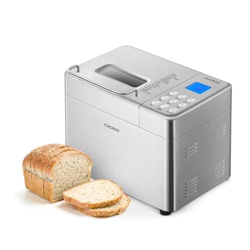 CUCKOO CBM-AAB101S | Multi-Functional Bread Maker | 1 lb., 1.5 lb., & 2 lb. Loaf Options, Crust Color Customization, Auto Fruit & Nut Dispenser, Gluten-Free Option | Stainless Steel