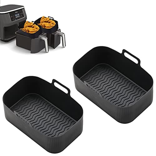 utuher Silicone Air Fryer Liners for Ninja Dual Air Fryer, Reusable Air Fryer Silicone Liner, Fits Ninja Foodi DZ201/DZ401 (2 x Black)