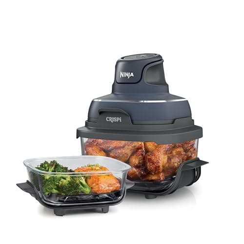 Ninja Crispi Portable Glass Air Fryer Cooking System – 4-Qt & 6-Cup CleanCrisp Containers, Nontoxic, Leak-Proof, Dishwasher Safe – Air Fry, Bake, Max Crisp, Recrisp FN101CGY (Canadian Version)