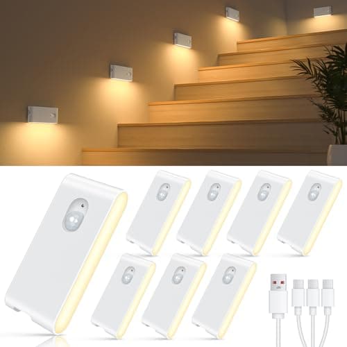 WILLED Rechargeable Night Lights,Warm White Motion Sensor Night Lights,Wireless Stair Lights Indoor for Stairway,Hallway,Kitchen,Closet,Cabinet,Bedroom,Kids' Room(8-Pack)