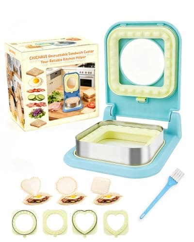3-in-1 Uncrustable Sandwich Maker - Heart/Circle/Square Crustless Sandwich Cutter & Sealer for Kids' Lunch, Breakfast & Lunchboxes | BPA-Free Uncrustable Press, Easy Clean (Light Blue)