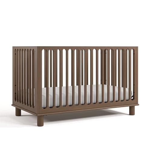 Storkcraft Sicily Convertible Crib with Toddler Guardrail (Hazelnut) – GREENGUARD Gold Certified, Toddler Bed Conversion Kit Included, 100% Solid Wood, Fits Standard Crib Mattress