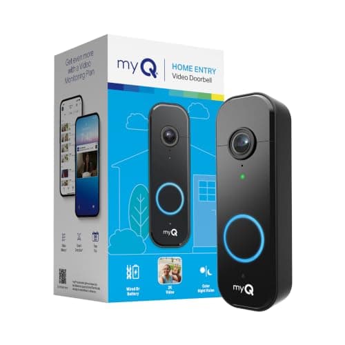 Chamberlain myQ Video Doorbell | 2K Camera, Battery/Wired, Color Night Vision, Live View with 2-Way Talk, Motion Detection & Real-Time Alerts, 150 Deg Wide View, Black
