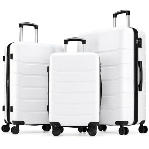 Sweetcrispy Hardside Luggage Set, 3-Piece Expandable Suitcase Set with Spinner Wheels and TSA Lock, Lightweight Hard Shell Rolling Luggage for Carry On and Checked Travel, 20/24/28 Inch, White