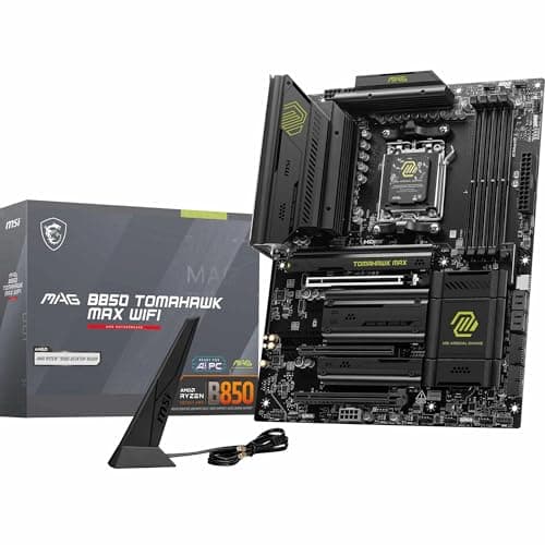 MSI MAG B850 Tomahawk MAX WiFi Gaming Motherboard (AMD Ryzen 9000/8000/7000 Series Processors, AM5, DDR5, PCIe 4.0, M.2, SATA 6Gb/s, USB 3.2 Gen 2, HDMI/DP, Wi-Fi 7, Bluetooth 5.3, 2.5Gbps LAN, ATX)
