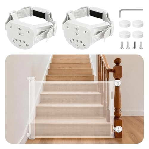 2Pcs Baby Gate Stair Railing Banister Adapter, Fits 1.9-4.72'' Diameter Universal Banisters, Wide Square/Round Railings No-Drilling Mounting Fittings for Retractable Gates (White, Not for Iron Gate)