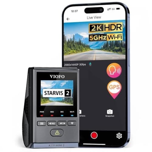 VIOFO Dash Cam Front A119 Mini 2, STARVIS 2 Sensor, 2K 60fps/HDR 30fps Voice Control Car Dash Camera with 5GHz Wi-Fi GPS, Night Vision 2.0, 24H Parking Mode, Supercapacitor (SD Card Not Included)