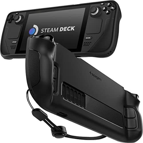 Spigen Rugged Armor Protective Case Designed for Steam Deck LCD (2022) / Steam Deck OLED (2023) TPU Cover with Wrist Strap Shock-Absorption Anti-Scratch Protector Steam Deck Accessories - Matte Black