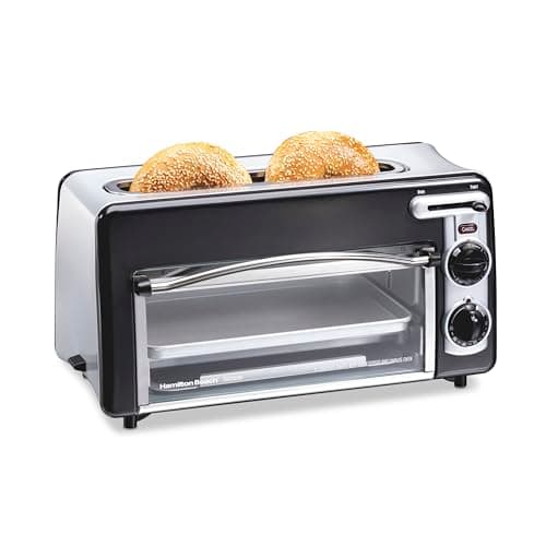 Hamilton Beach Toastation 2-in-1 Toaster and Oven with Extra-Wide, Extra-Long Toast Slot, 7 shades toaster, Slide Out Crumb Tray, 1300Watts, Black, 22725