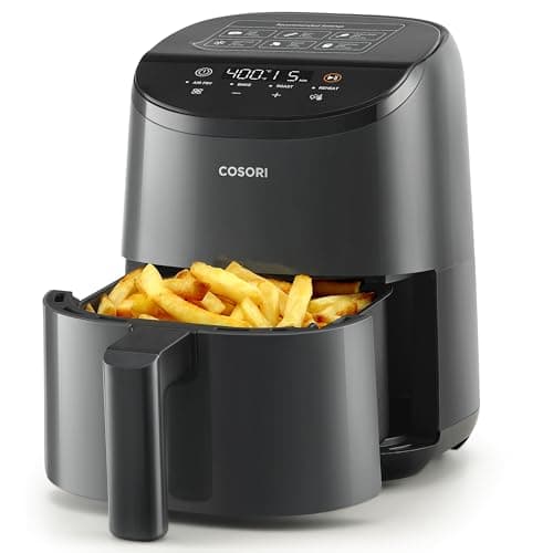 Cosori Air Fryer 2.1 Qt, 4-in-1 Mini Airfryer Oven, Bake, Roast, Reheat, Space-saving & Low-noise, Nonstick and Dishwasher Safe Basket, 97% Less Oil 30 In-App Recipes, Gray