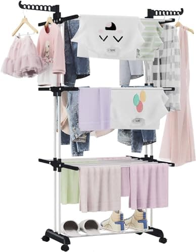 Livearty (TM) Clothes Drying Rack, 4 Tier Folding Laundry Dry Rack, Clothing Rack Clothing with Wheels for Indoor Outdoor, Oversize Garment Dryer Stand for Towels, Clothes, Shoes