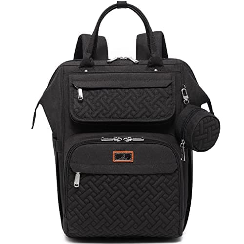BabbleRoo Diaper Bag Backpack, Multifunction Nappy Changing Bag with Changing Pad, Stroller Straps & Pacifier Case, Unisex Stylish Travel Back Pack for Moms & Dads - Black