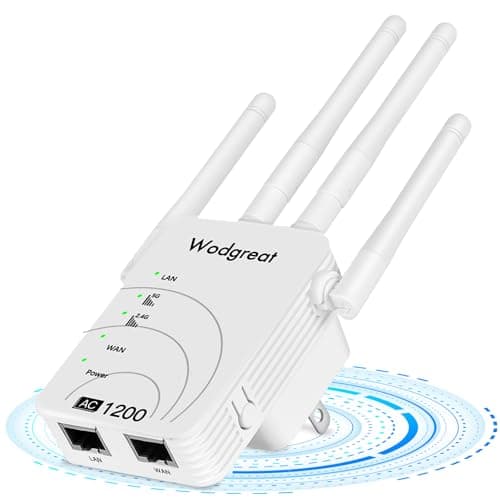 AC1200 WiFi Extender, Dual Band 2.4GHz&5GHz Internet Booster up to 1200Mbps, Covers up to 3,500 Sq.ft and 45 Devices, Ethernet Ports,Quick Setup, Home Wireless Signal Repeater