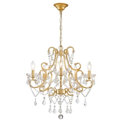 Crystal Chandelier, 5-Light Gold Chandelier for Dining Room Light Fixture, K9 Crystal Pendant Ceiling Light Fixture, Modern Candle Chandelier for Living Room Kitchen Island Entryway Bedroom