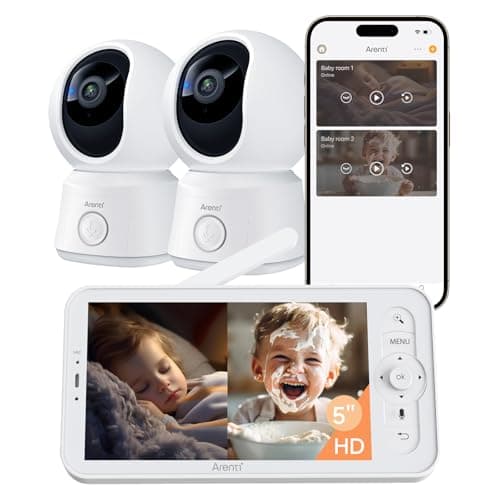 Arenti Baby Monitor 2 Cameras, Smart WiFi 6 Baby Cameras with 5-Inch Upgraded Wireless Display, 360° View, Auto-Night Vision, Temperature Sensor, Sound & Motion Detection, 2 Way Audio, VOX Mode (B2)