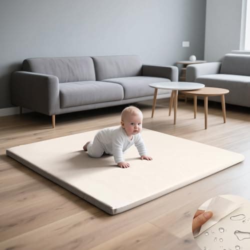 47 x 47 Play Mat Baby Foam 1.2Inch Thick, Waterproof Padded Playmat for Toddlers, Non-Toxic Soft Crawling Mat Kids, Washable Foldable Portable Vegan Leather Wipeable