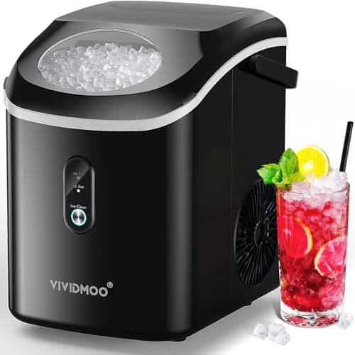 VIVIDMOO Nugget Ice Maker Countertop, 34lbs/24H Pebble Ice Machine, Self-Cleaning Sonic Ice-Maker with Basket & Scoop, Compact Pellet for Home/Office/Kitchen/RV/Party (Black, Nugget ICE)