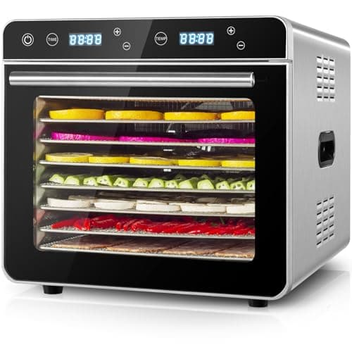 KWASYO 8 Trays Stainless Steel Food Dehydrator, Double-layer Construction, 24H Timer & 30℃ to 85℃ Temperature Control, Dehydrator Food Dryer for Jerky, Fruit, Vegetable, Pet Treats, 700W