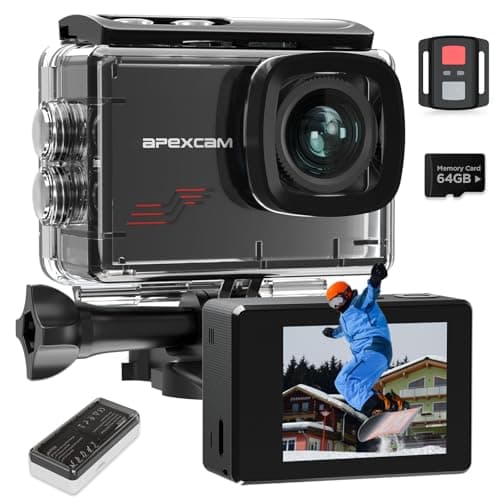 Apexcam M80 4K Action Camera with 64GB Card 60FPS 48MP 40M Waterproof Sport Camera 8X Zoom Pre-Recording WiFi Wide Angle with 2x1350mAh Battery Helmet Mount Accessories Kits