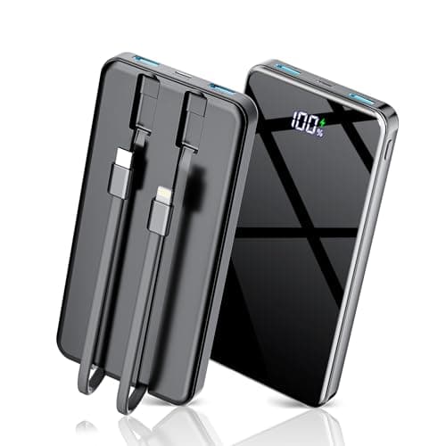COPINK Power Bank with Built in Cables, 25000mAh Fast Charging Portable Charger,5 Output 2 Input LED Display Slim External Battery Pack for iPhone, Samsung, Android Phones, Tablets