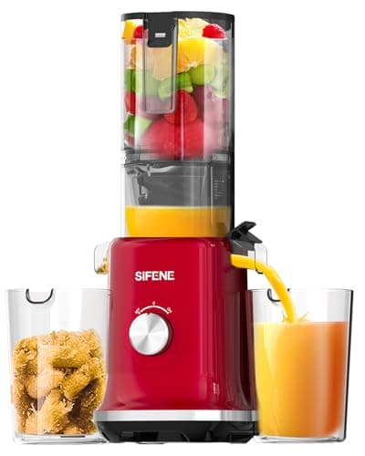 SIFENE Mini Slow Masticating Juicer for Whole Produce, 83mm Wide Chute, Red