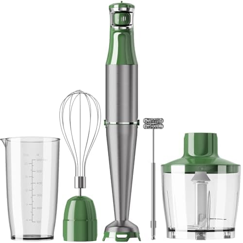 Turelar Immersion Blender Handheld Corded Hand Blenders Set 1100W, Trigger Variable Speed 5 in 1 Stick Emulsifier with Chopper, Whisk and Frother for Soup, Baby Food and Smoothies, Green